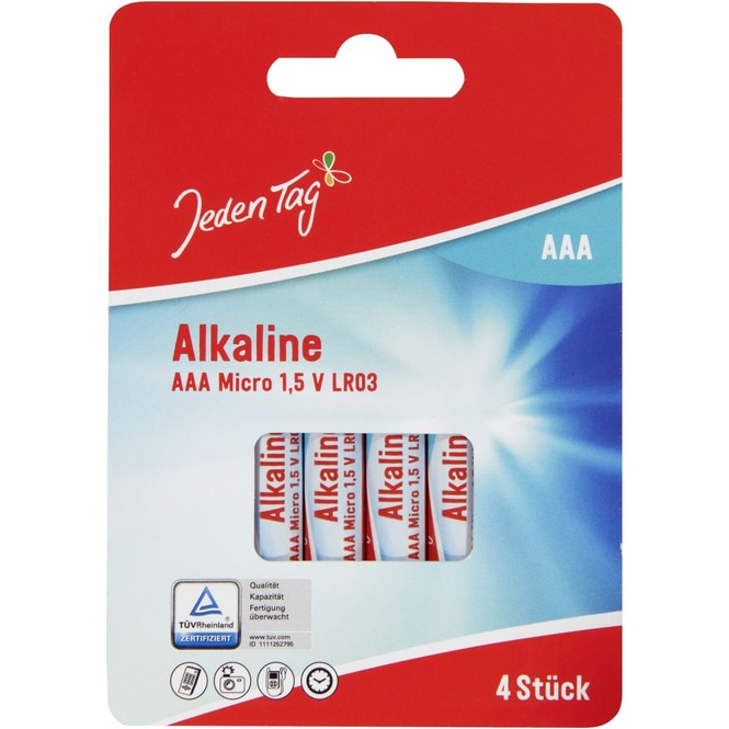 Jeden Tag - Alkaline Batterien - AAA Micro - 1,5V - LR03 - 4 Stück