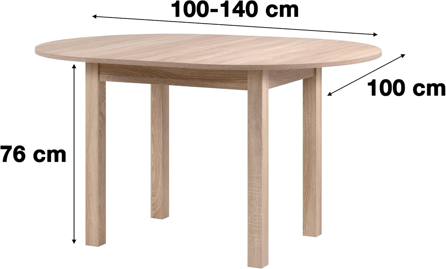 Newfurn Esstisch rund ausziehbar 100–140 cm – Funktionstisch in Eiche Sägerau, Stabiler Stand, skandinavisches Design, flexibel für Esszimmer oder Küche