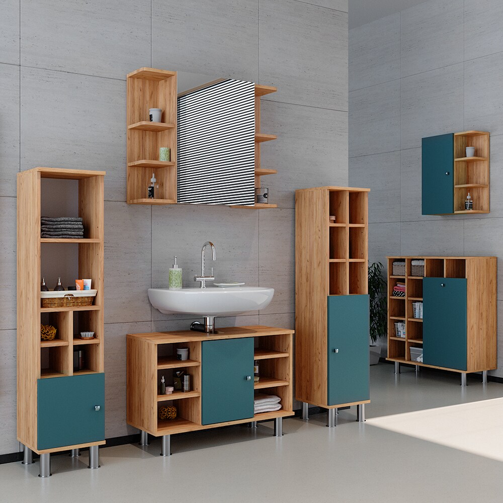 Vicco Badmöbelset Waschtischunter 80 cm Spiegelschrank Midischrank Tür Fynn