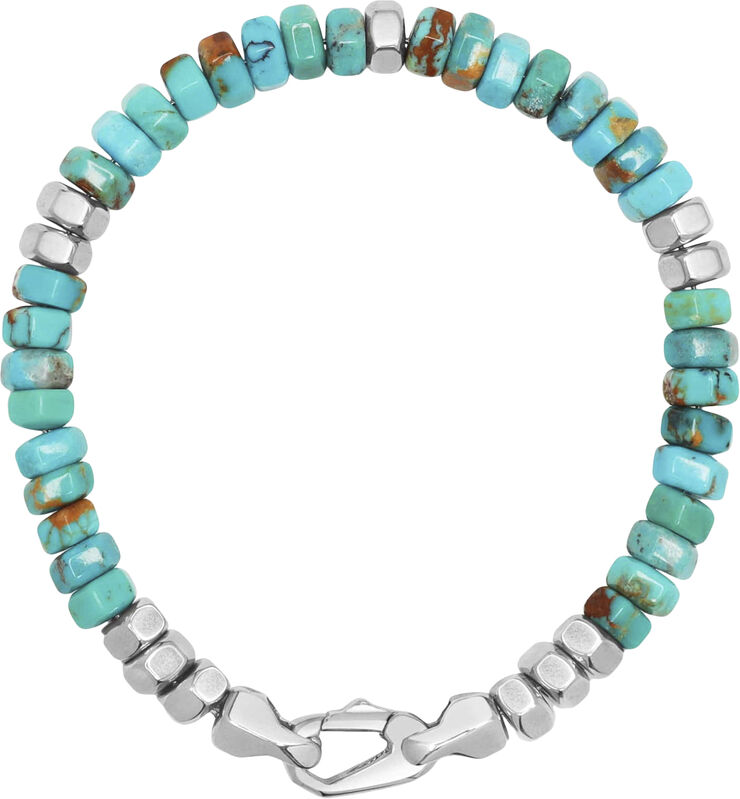 Nialaya Men's Hexagon Beaded Bracelet with Turquoise and Silver Turquoise