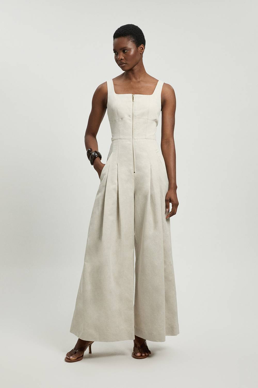 KarenMillen Combinaison-pantalon En Lin Premium Avec Détail Zip