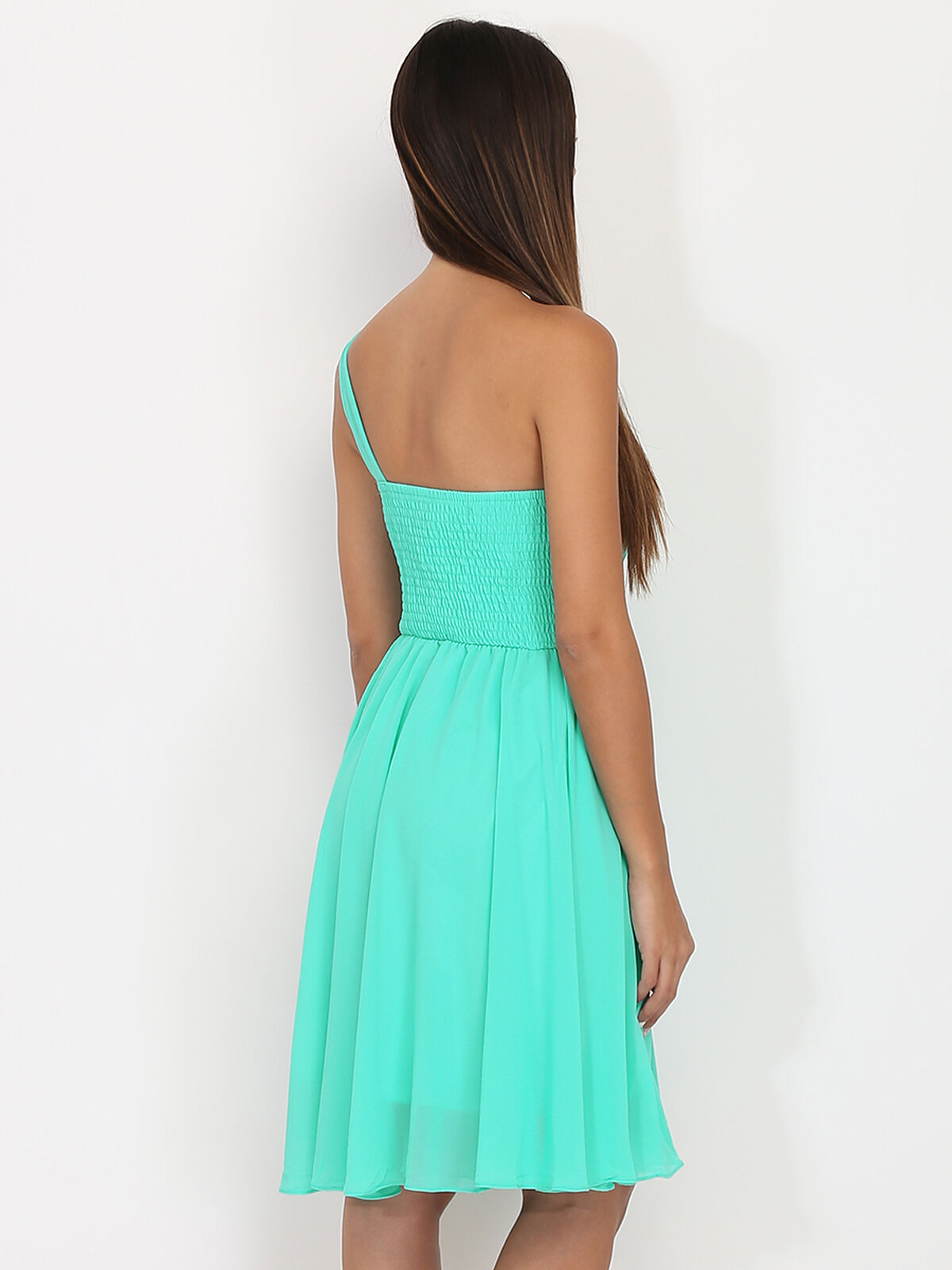 Robe asymétrique drapée- Turquoise
