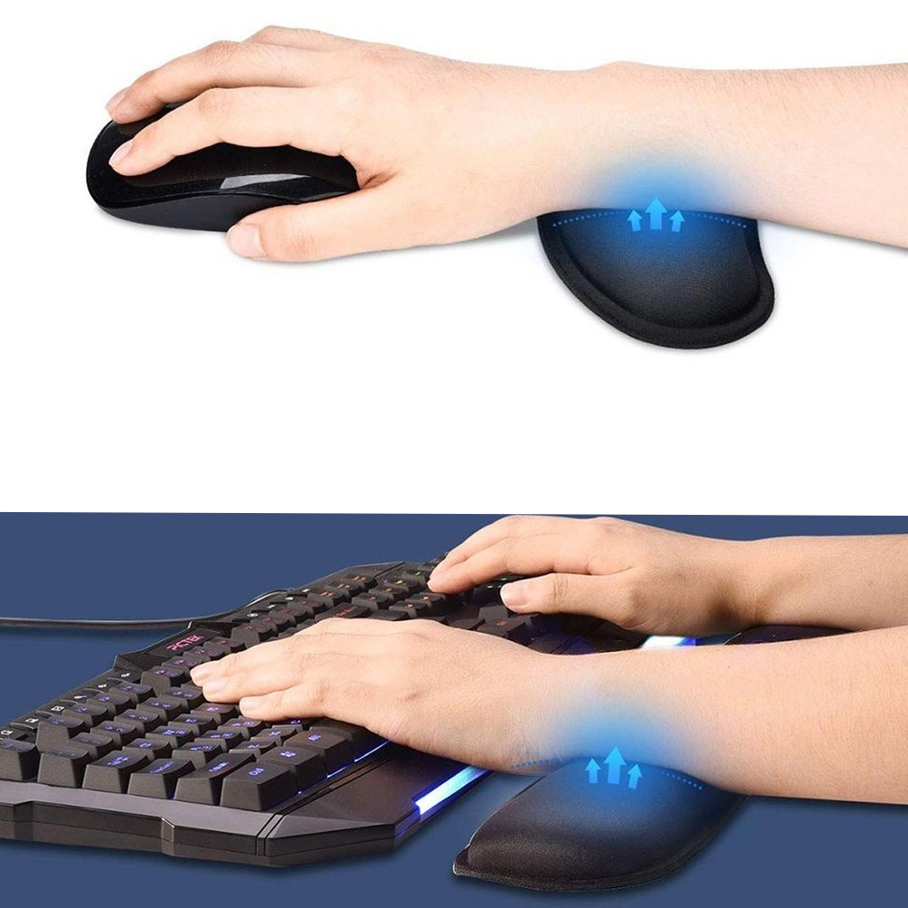 (2-tlg. Set) Ergonomische Mausmatten und Tastatur Handballenauflage für Arbeiten am Computer - Schwarz