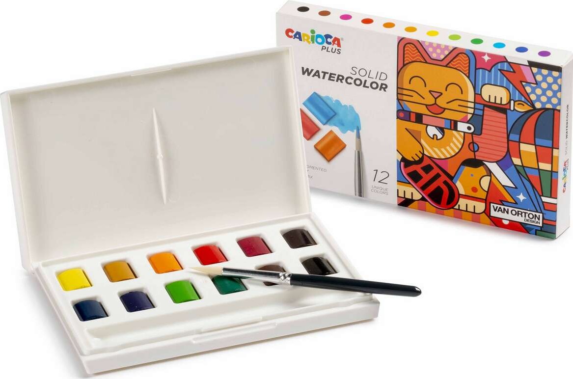 Akvarelfarver Sæt - Solid Watercolor - 12 Farver - Carioca Plus