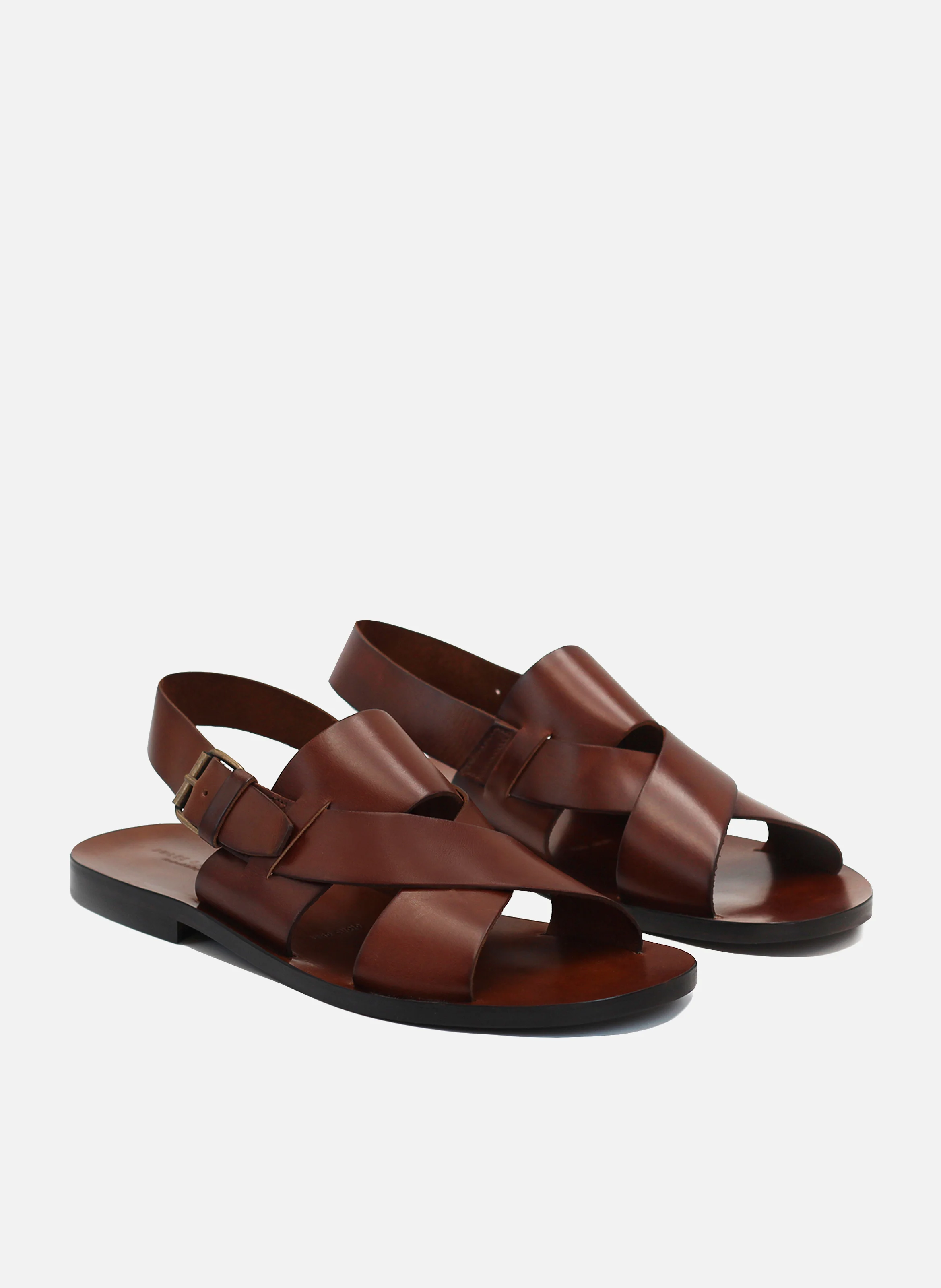 Sandales plates homme cuir lisse | Marron