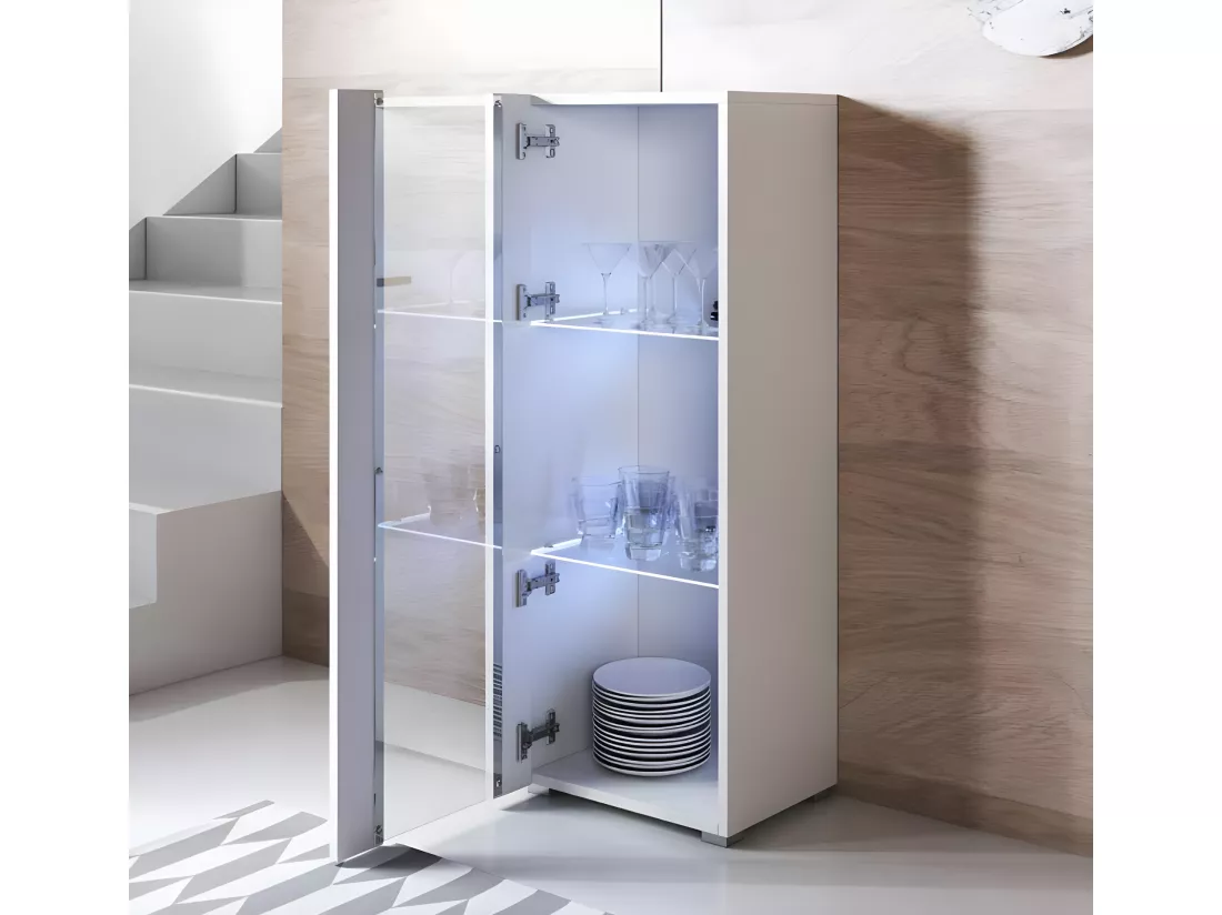 Vitrine pour Salon Salle à manger en Blanc avec LED 40x29x128cm Luke V2