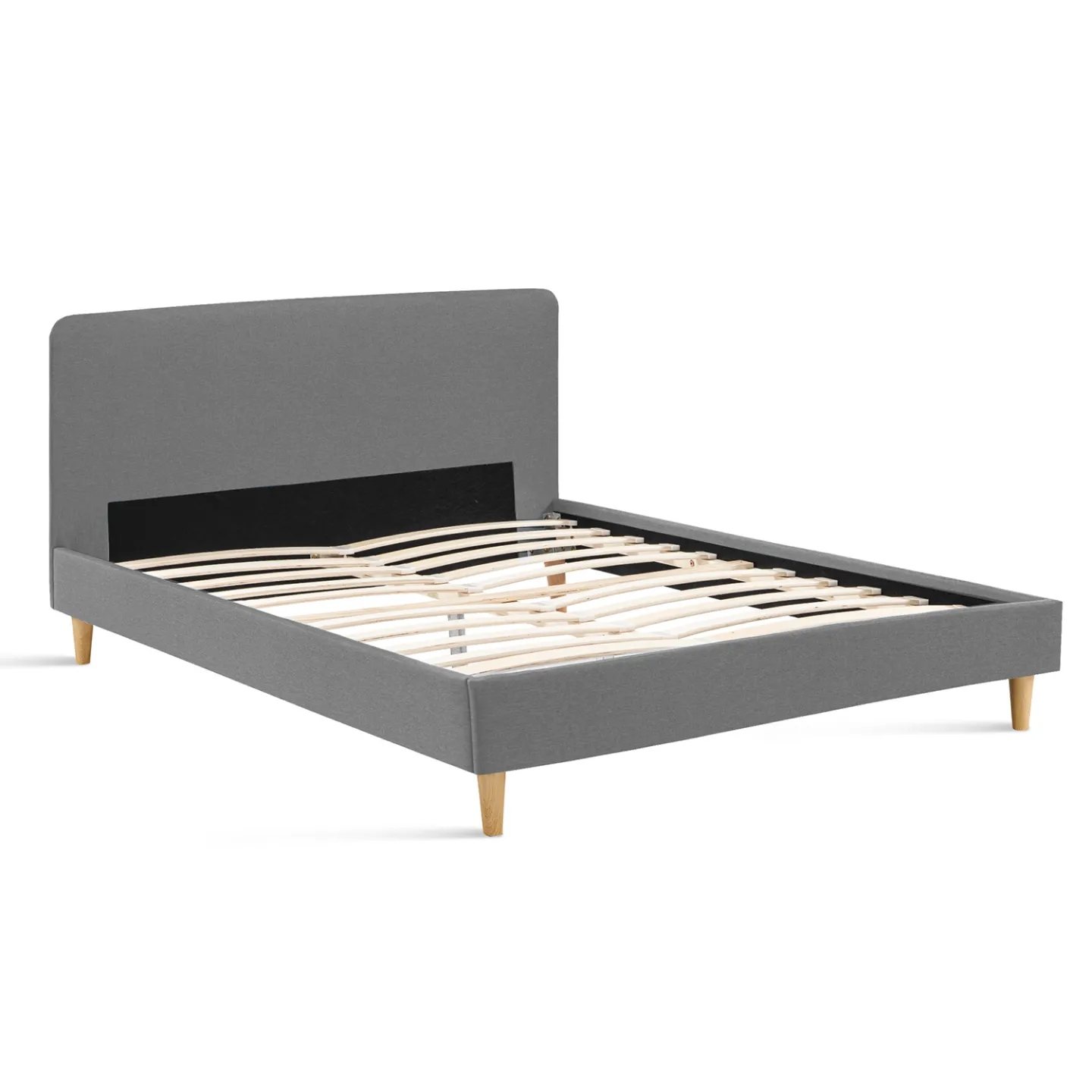 Lit double scandinave BALTA avec tête de lit et sommier 140 x 190 cm tissu gris clair