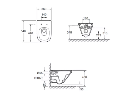 Pack WC suspendu sans bride JACOB DELAFON Modern Life + abattant + bâti-support + plaque rectangle blanche