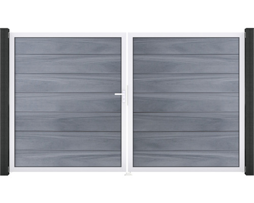 Dubbele poort GroJa Flex Grande links voorgemonteerd zonder palen, frame aluminium 300 x 180 cm steengrijs