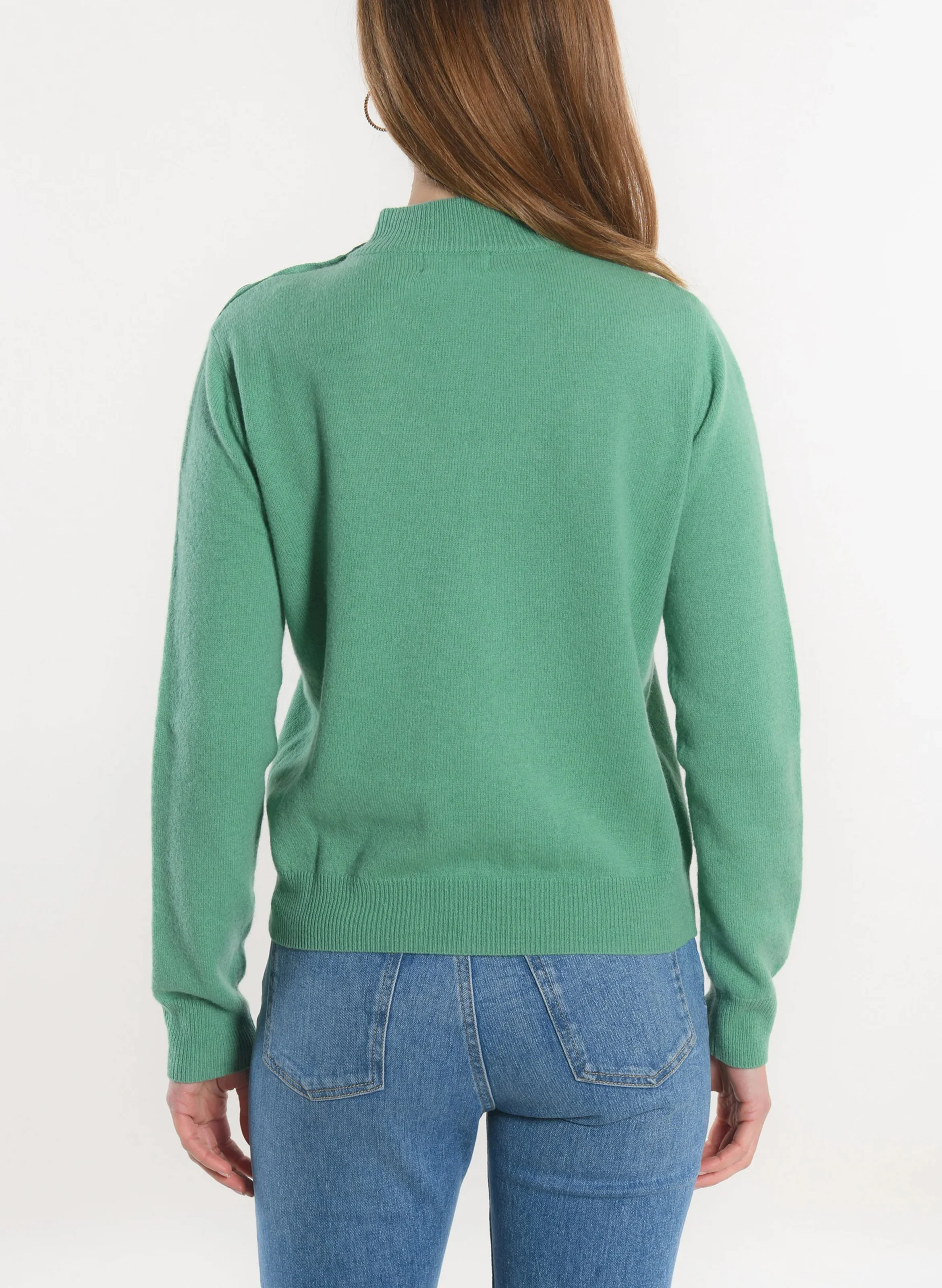 ANITA - Pull droit col montant en laine | Vert