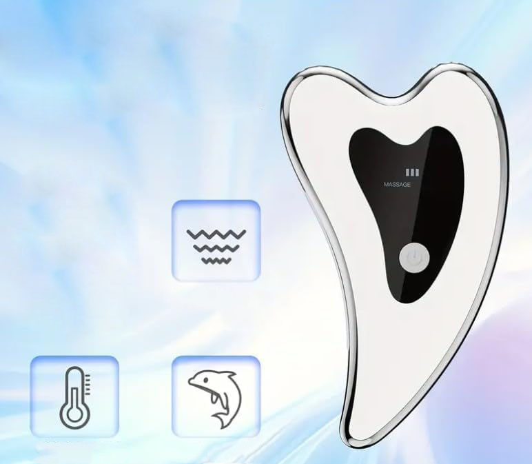 Elektrisches USB Gesicht Massage Gerät Gua Sha Wärme Beauty Schaber - Weiss