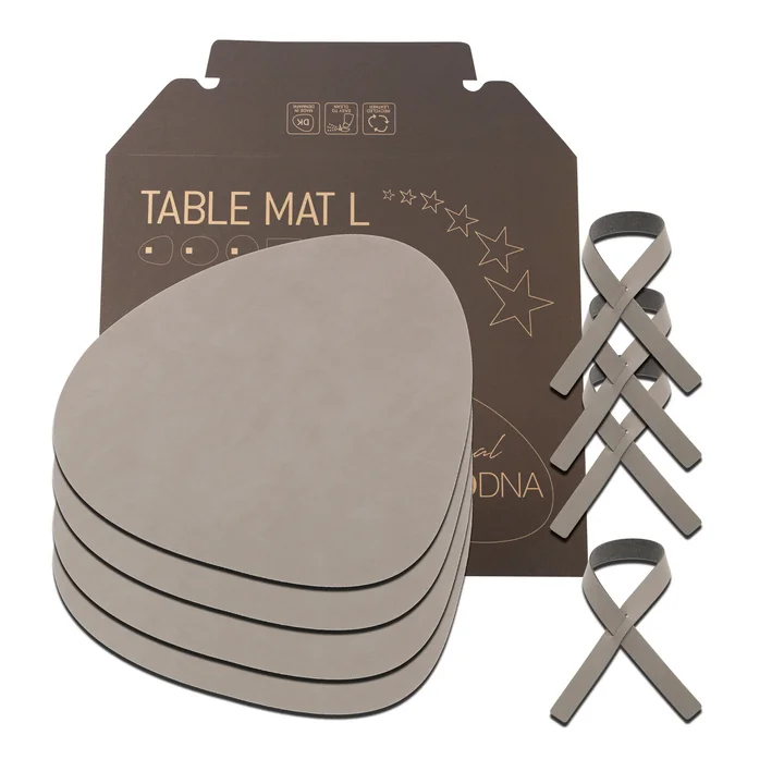 Lind DNA - Geschenkset Curve L, Nupo hellgrau (4 Tischsets   4 Serviettenringe)