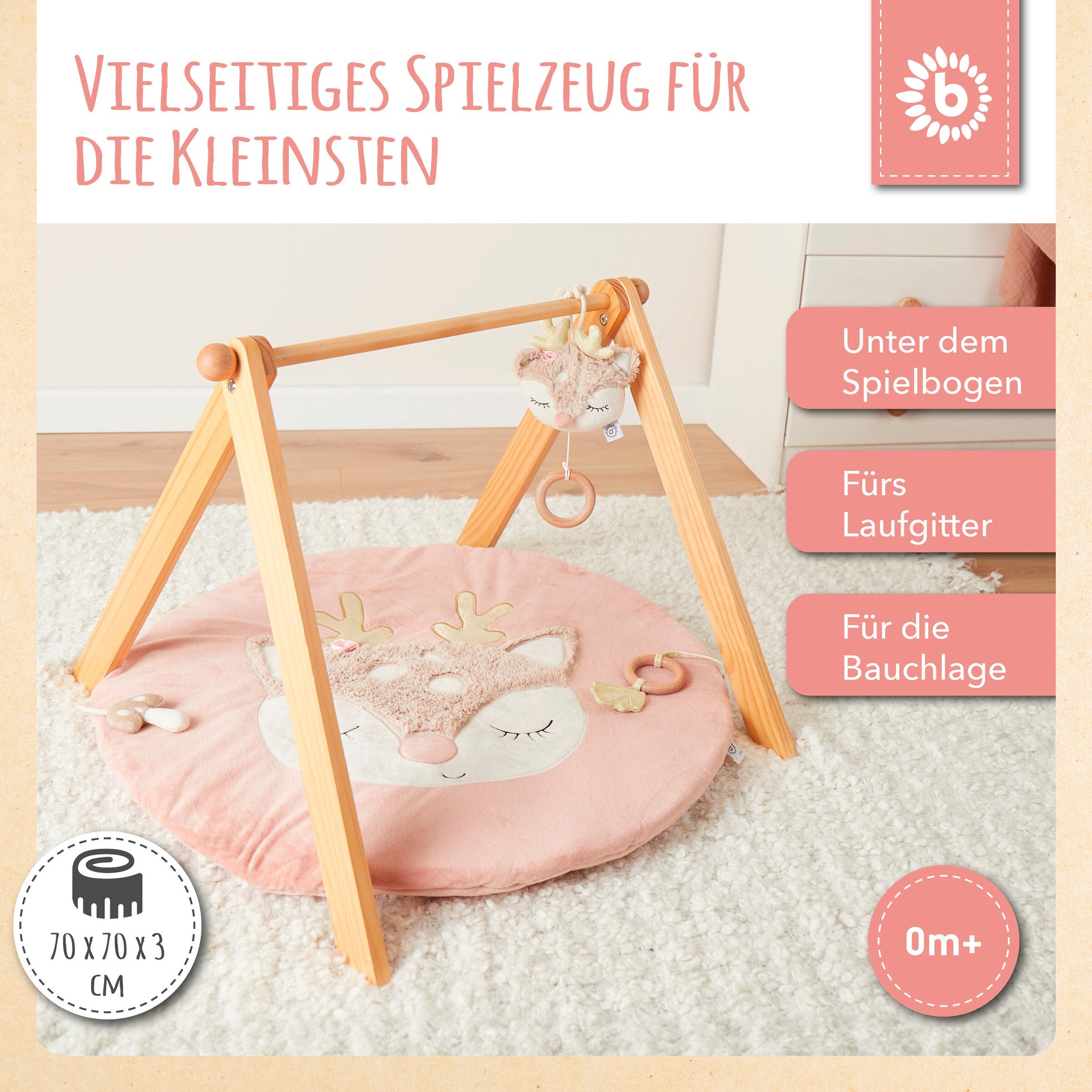 Bieco Krabbeldecke mit Aktivität Reh - ab Geburt Rosa