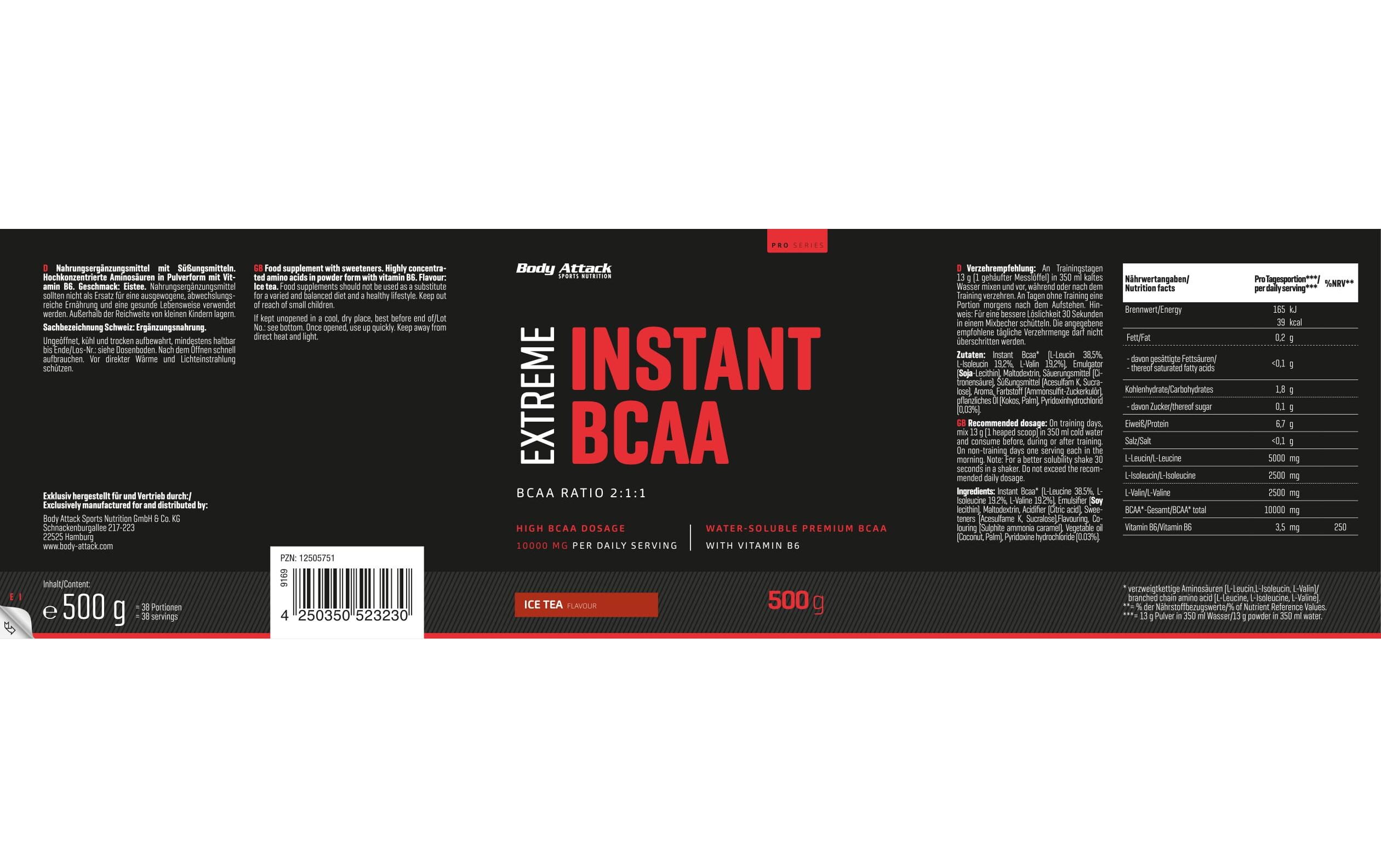 Pulver Extreme Instant BCAA Ice Tea 500 gPulver für Fitness- und Ausdauersportler