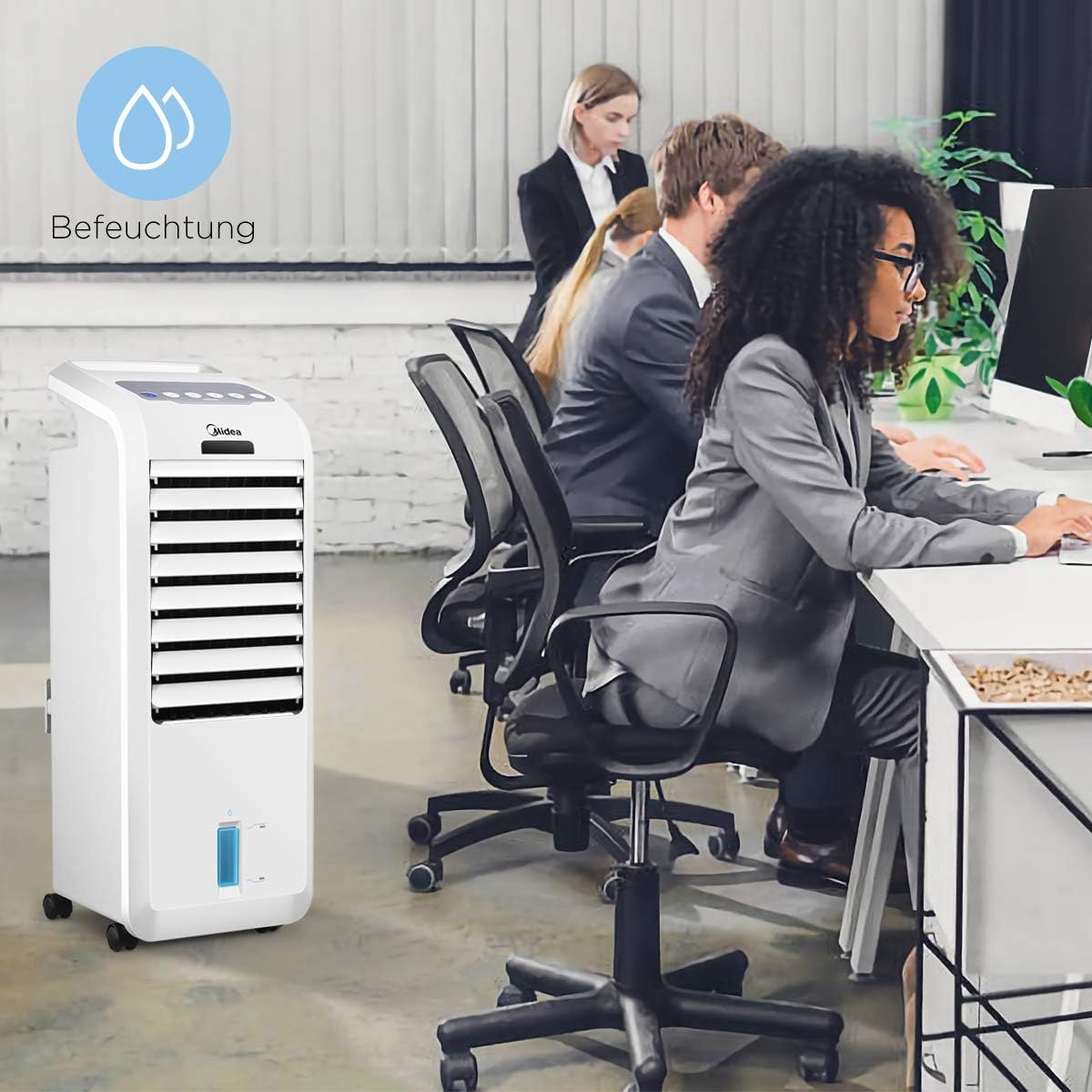 Midea AC100-16BR Luftkühler mit Wasserkühlung, Klimaanlage Mobil, Ventilator mit 5L Wasserkühlung, Luftbefeuchter, mit Fernbedienung, 7H Timer, Weitwinkeloszillation, LED Anzeige, 55W