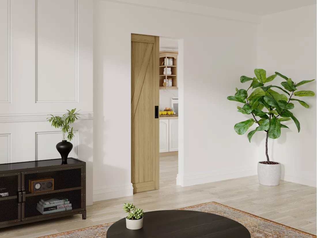 Porte coulissante avec système à galandage en bois et MDF - Naturel clair - H205 x L93 cm - BALERMA
