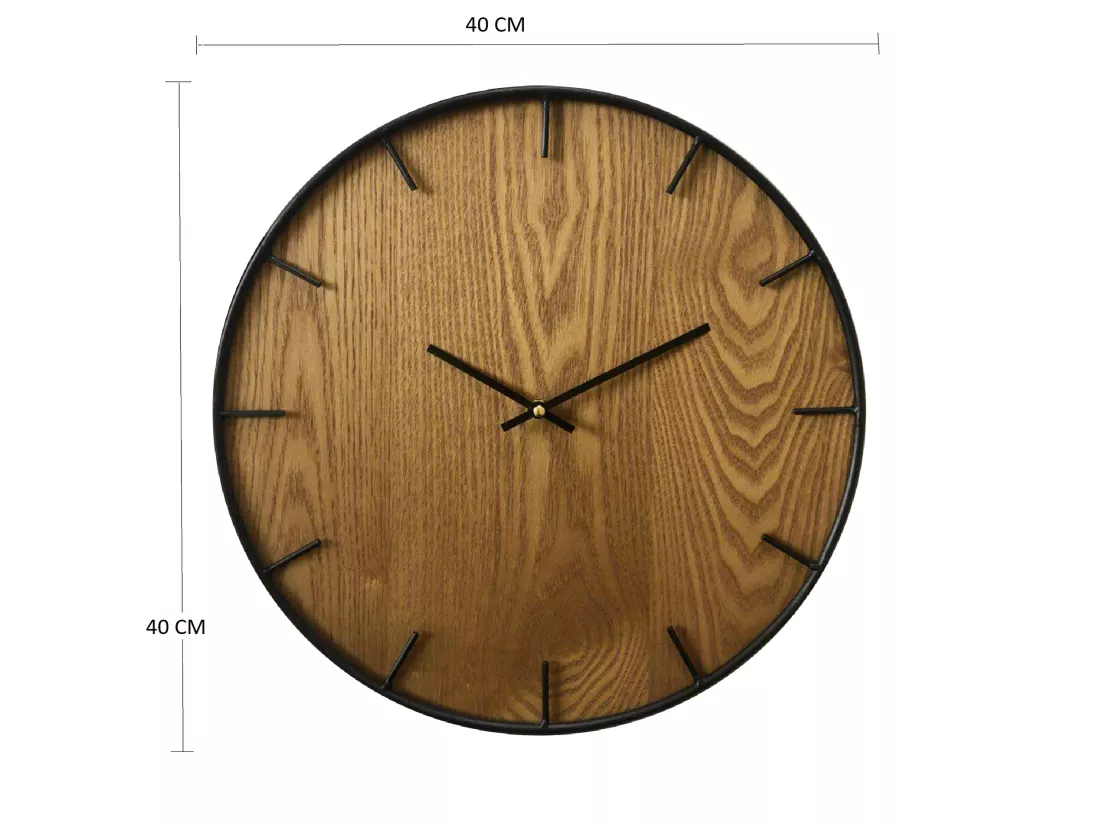 Pendules Horloge Murales Decor Mdf Marron Noir Salon 40x40x4,5