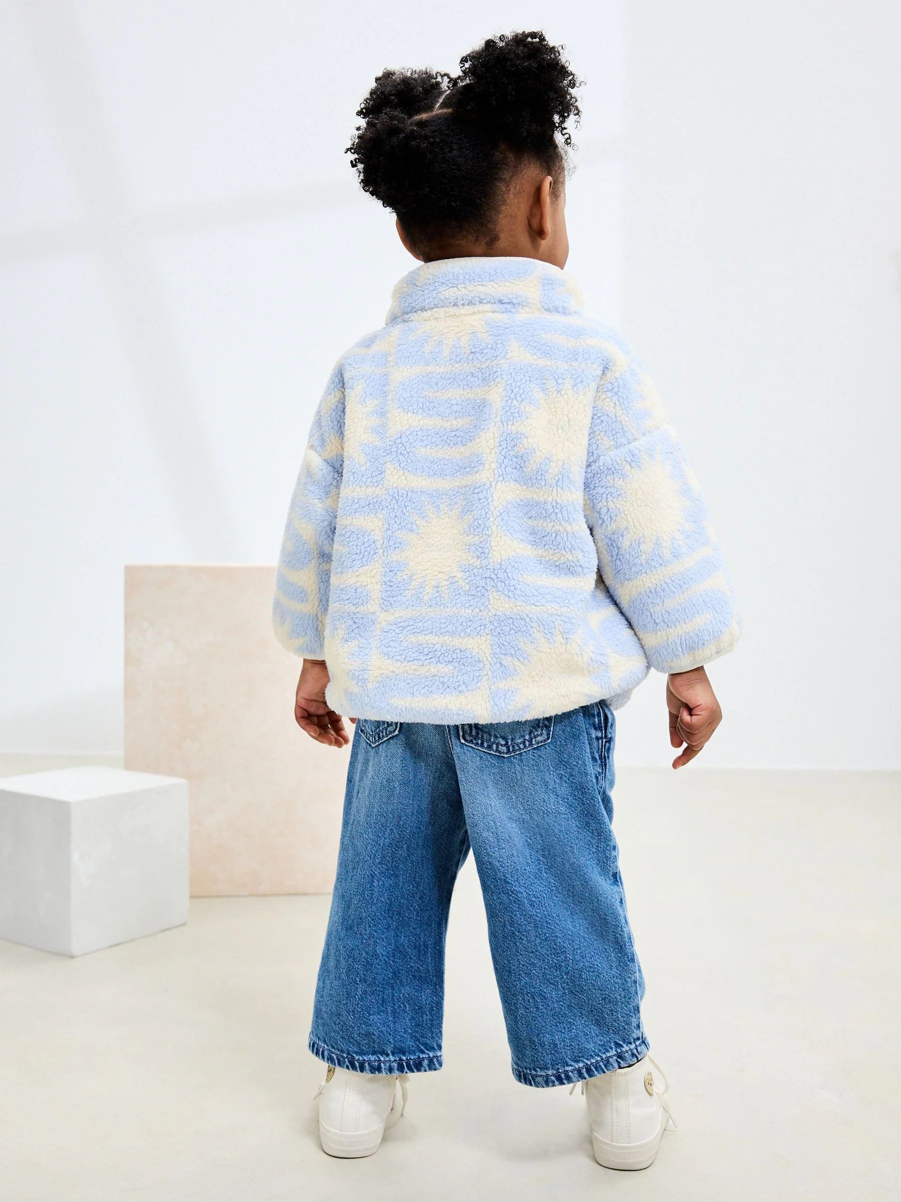 Blauwe zonprint - Fleece met kwartrits (3mnd -7jr)