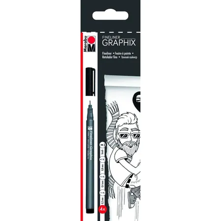 Marabu Fineliner, black, 4-teilig