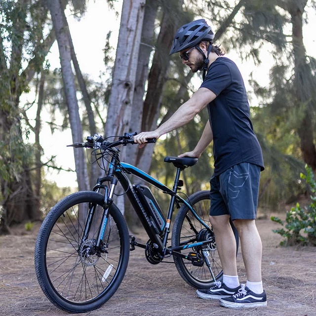 Bicicleta elétrica Hiland Rockshark, mountain bike elétrica de alumínio, aro 26/27,5, 350W, velocidade máxima de 32 km/h, para adultos, com câmbio Shimano de 21 velocidades, freio a disco, suspensão dianteira e bateria removível de 36V 10,4Ah.
