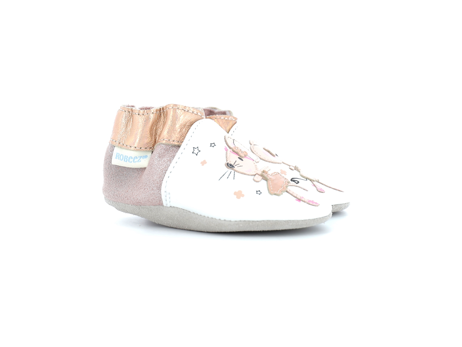 Robeez-DANCING MOUSE Cuir Blanc Rose