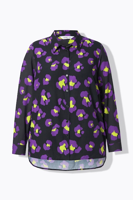 Bluse, A-Linie, farbiges Leomuster, Langarm