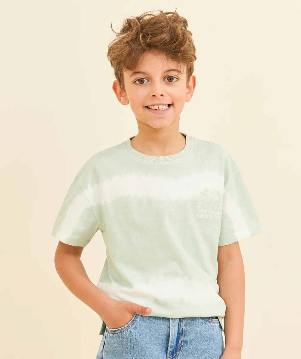 t-shirt manches courtes garçon en coton bio tie and die vert et blanc