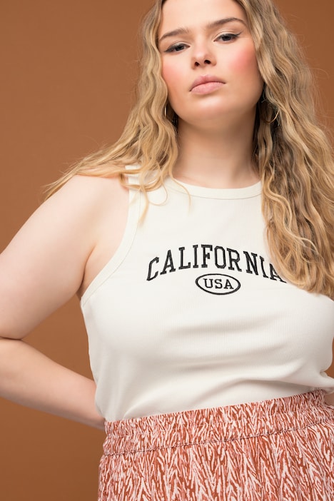 Tanktop, Slim Fit, Stickerei, Rippjersey, Ringerrücken