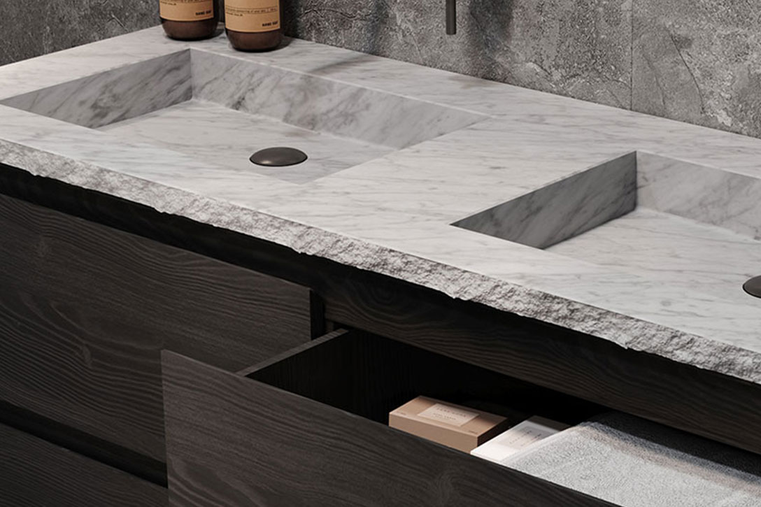 Forzalaqua Reno badmeubel 100cm black oiled met Nova wastafel carrara gekapt met kraangat