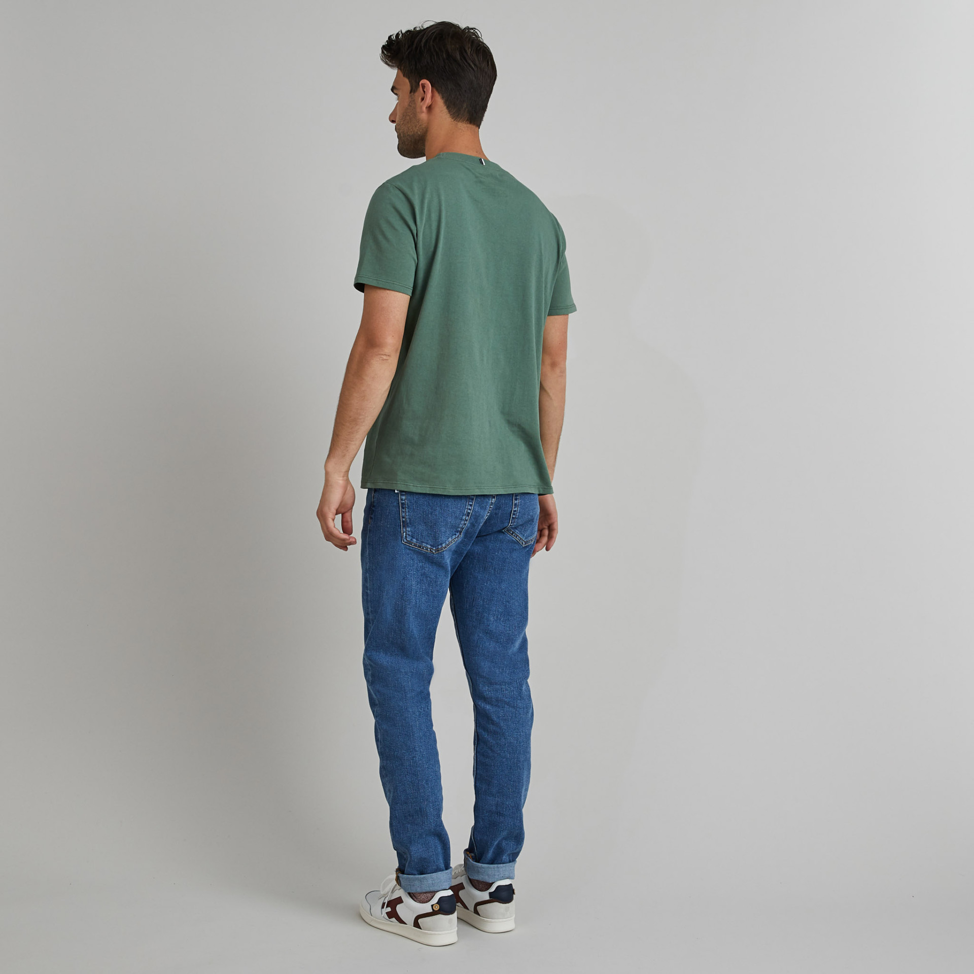 T-shirt col rond vert broderie vélo coton et coton recyclé - modèle Arcy