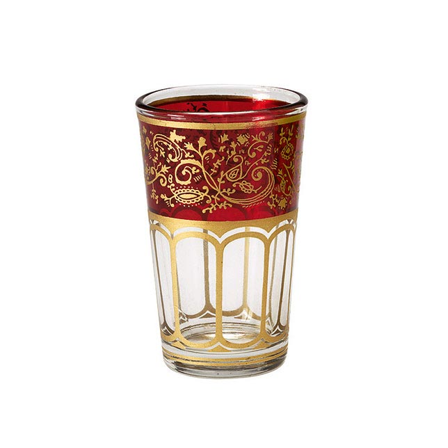 Teeglas mit Brandglasur, rot-gold, H 8,5 cm, Ø 5 cm zu 4,40
