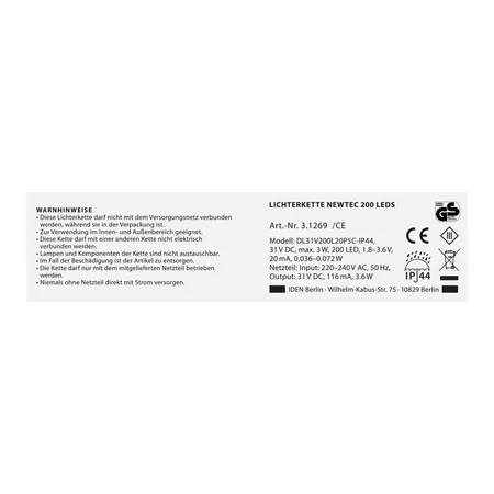 Idena Lichterkette NewTec 200 LEDww/ws 8h Timer