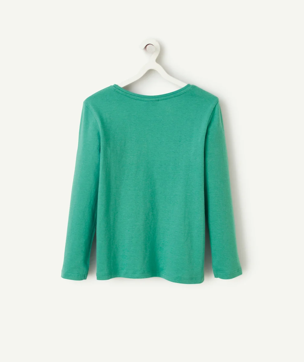 T-SHIRT FILLE EN COTON BIO VERT AVEC MESSAGE EN SEQUINS RÉVERSIBLES