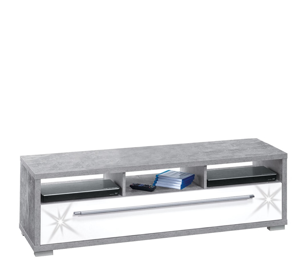 TV-Lowboard Betonoptik/Weiß Hochglanz ca. 141,2 x 42 x 40 cm