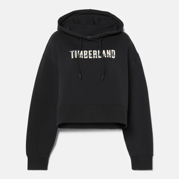 Sweat à capuche à logo avec envers brossé pour femme en noir