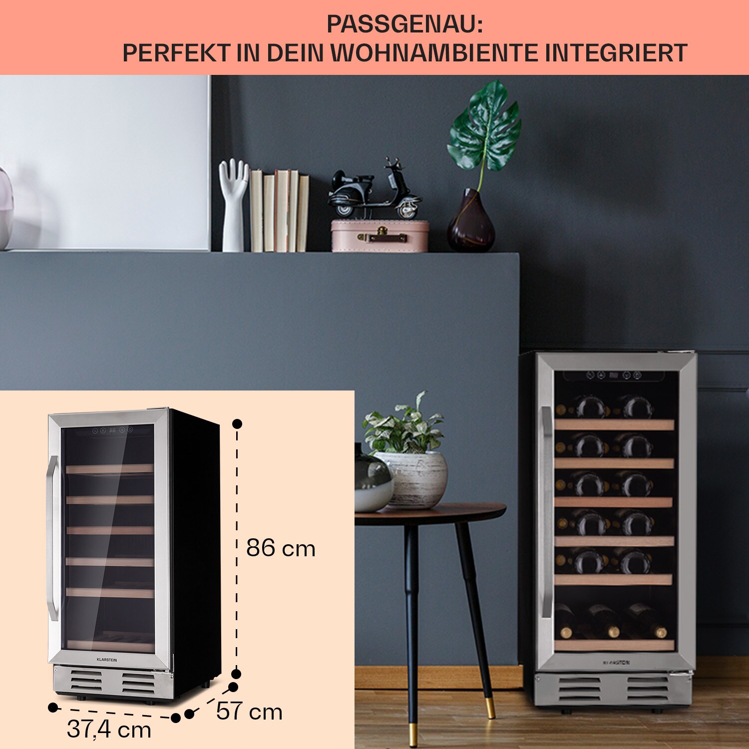 Vinovilla 29 Built-In Weinkühlschrank 81 l / 29 Fl. Glastür Edelstahl Edelstahl 81 Liter / 29 Flaschen