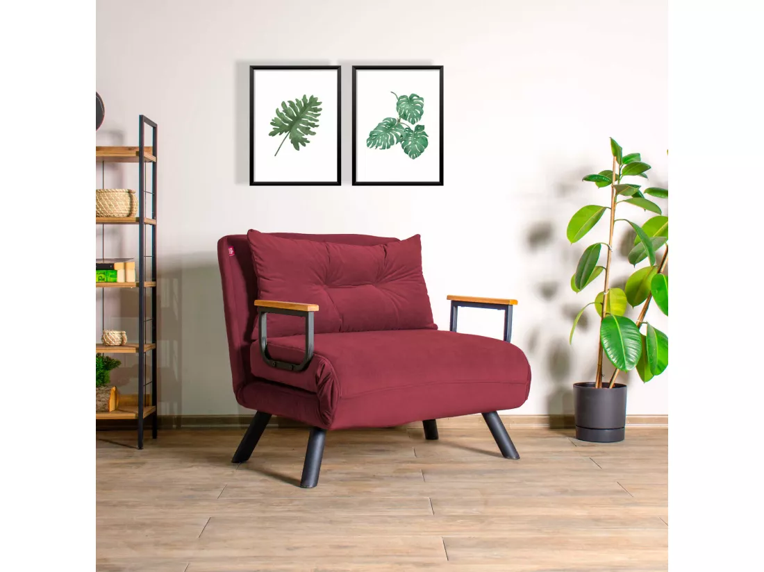 Fauteuil convertible tissu Sylvano-Couleur Bordeaux-1 place fauteuil