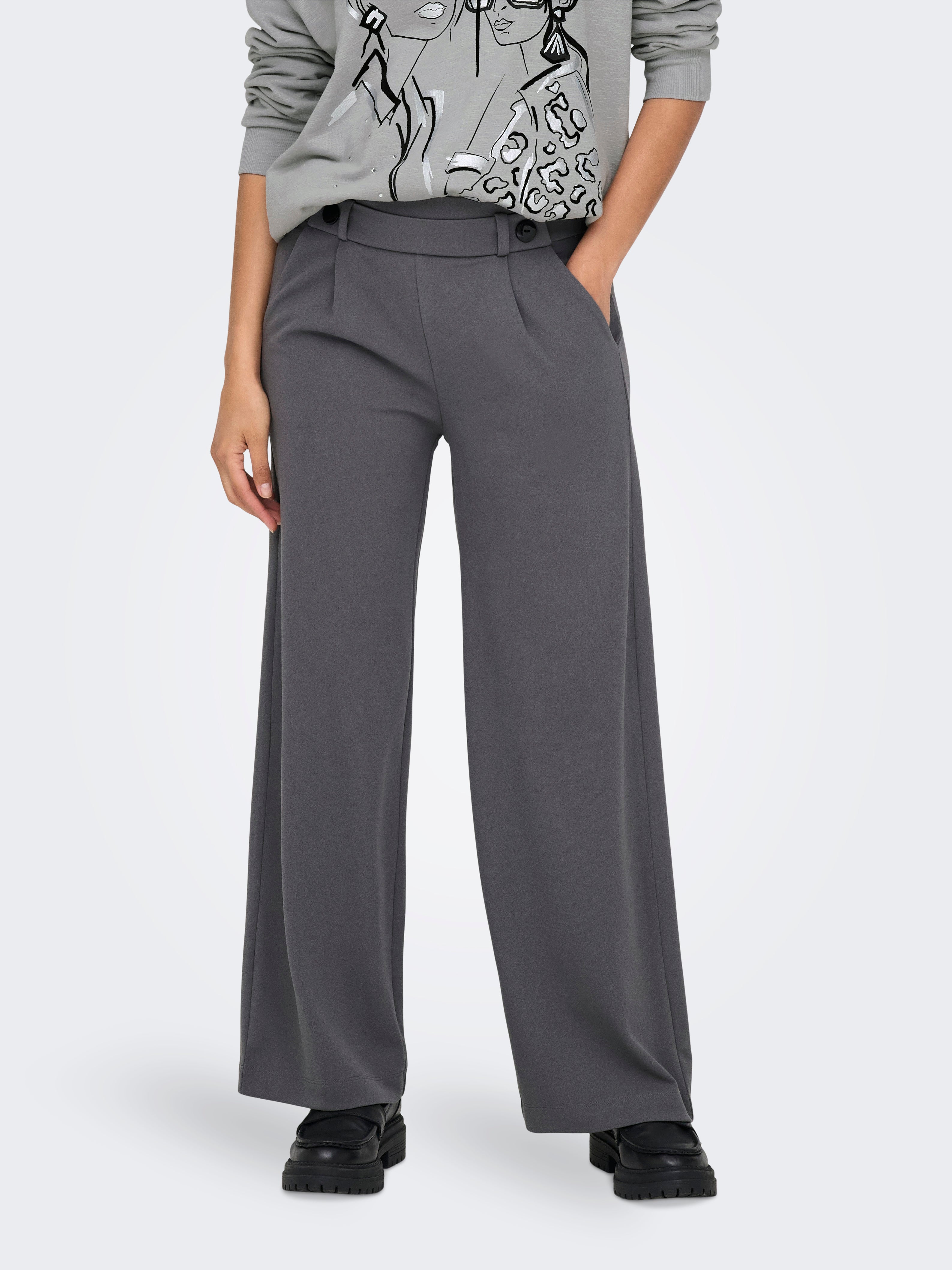 JDYGEGGO Mittlere Taille Weiter Beinschnitt Hose mit weitem Beinschnitt Thunderstorm