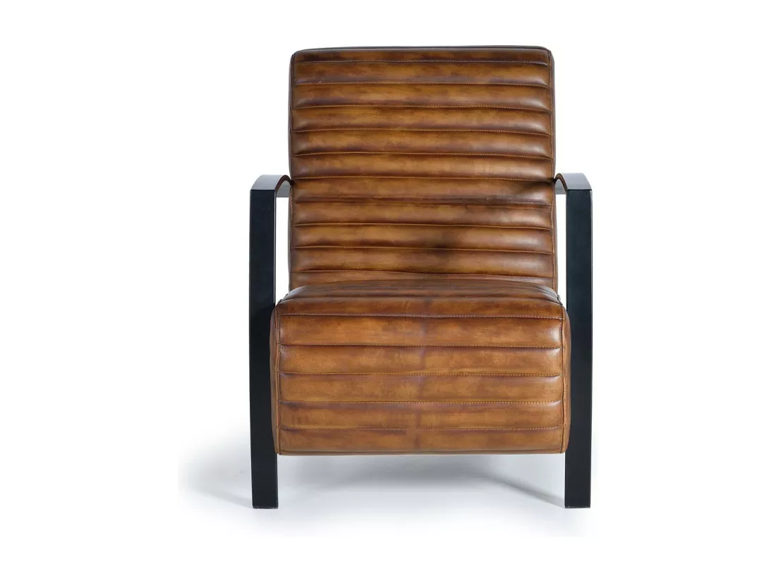 FAUTEUIL EN CUIR MARRON Marrón.Giner y Colomer.82x82x75
