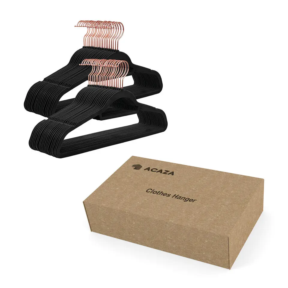 Fluwelen Kleerhanger, 50 stuks, Anti-slip, 45 cm lang, Zwart en Rosé Goud