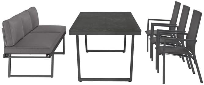 OUTLIV. Gartenmöbel Set Lucca L Aluminium 6-Sitzer Diningsofa Hochlehner stufenverstellbar Glaskeramik Tisch 220x100 cm Dunkelgrau wetterfest