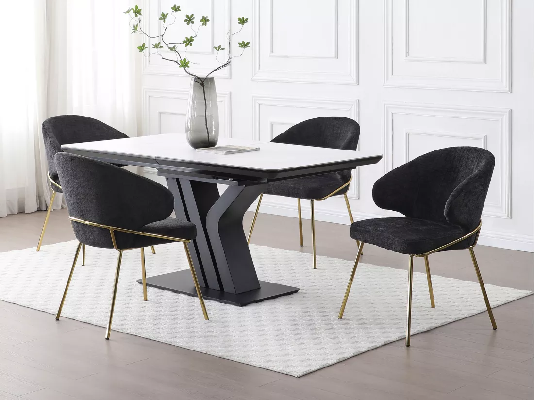 Lot de 6 chaises en tissu et métal doré - Noir - LUXIVA de Pascal Morabito