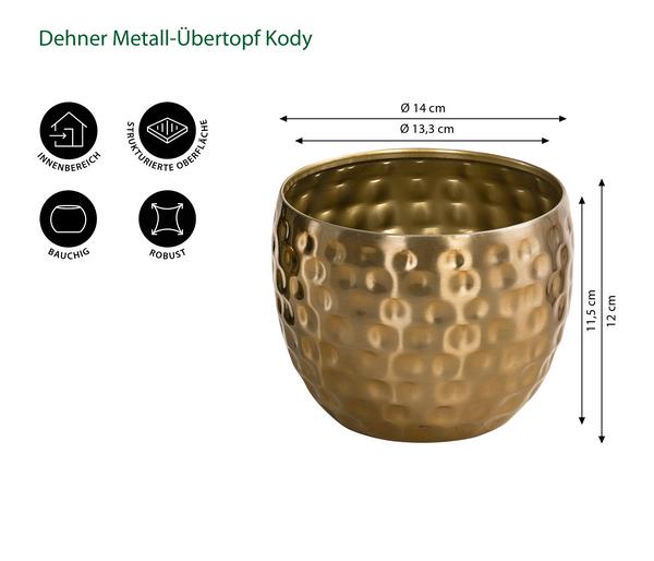 Dehner Metall-Übertopf Kody, bauchig, gold