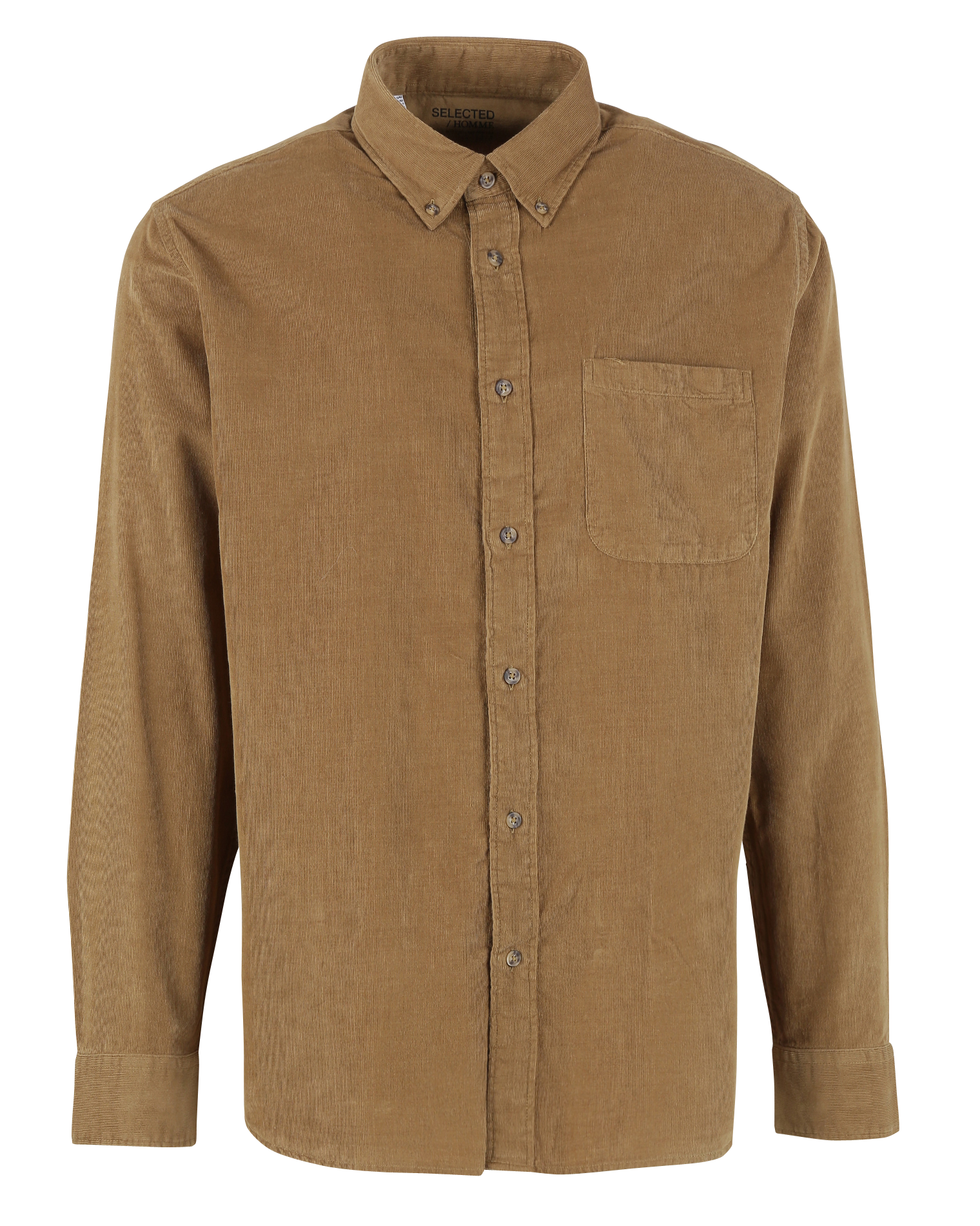 Chemise col américain regular-fit en velours milleraies de coton | Marron