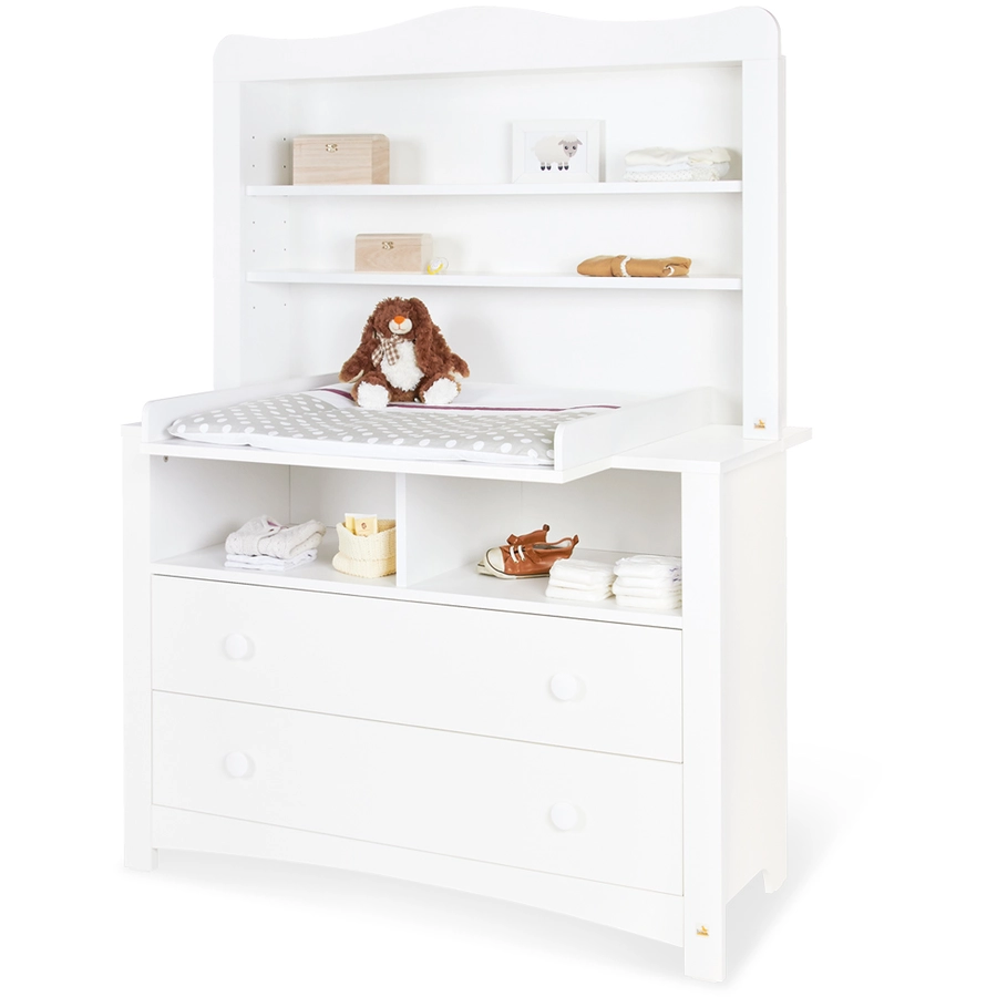 Pinolino Kinderzimmer Florentina 2 türig, extrabreite Kommode, Regalaufsatz und Bett 60 x 120 cm