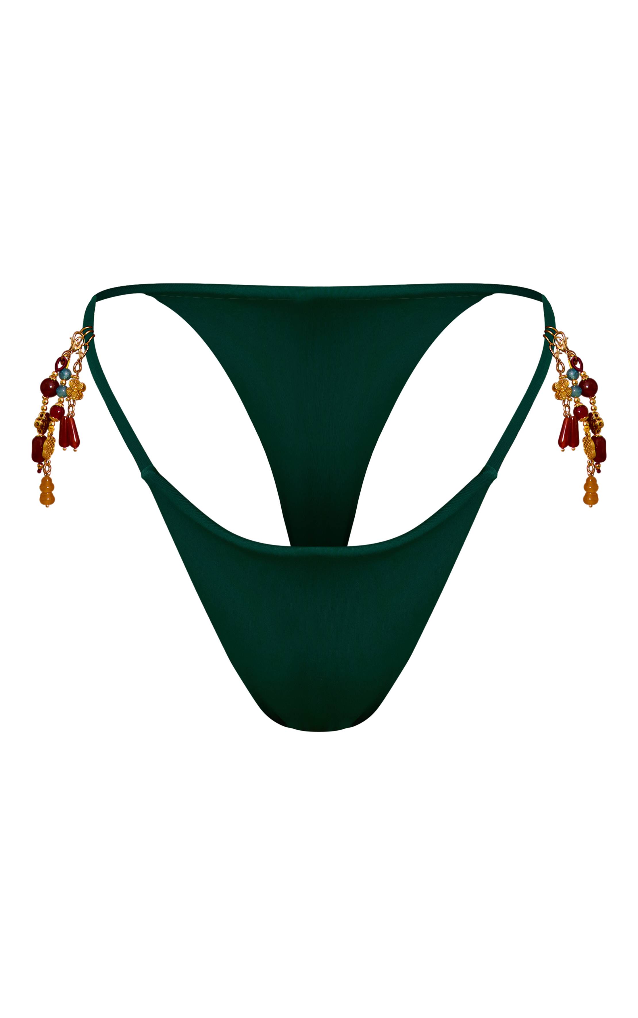 Vert Emeraude Bas De Bikini Tanga À Liens Avec Détails Charms