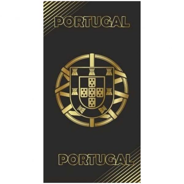 Casa de Praia Toalha de Praia Microfibra Preta Portugal Escudo Dourado 180 x 100 cm