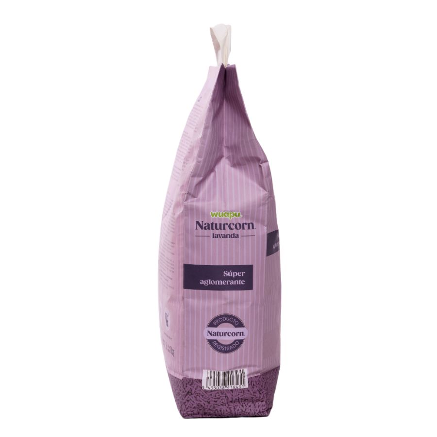 Areia higiênica de milho natural Wuapu Naturcorn com aroma de lavanda para gatos.