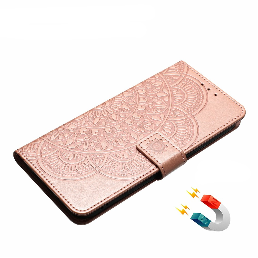 iPhone Air Leder Tasche Wallet - Mandala Flowers Imprint - Roségold
