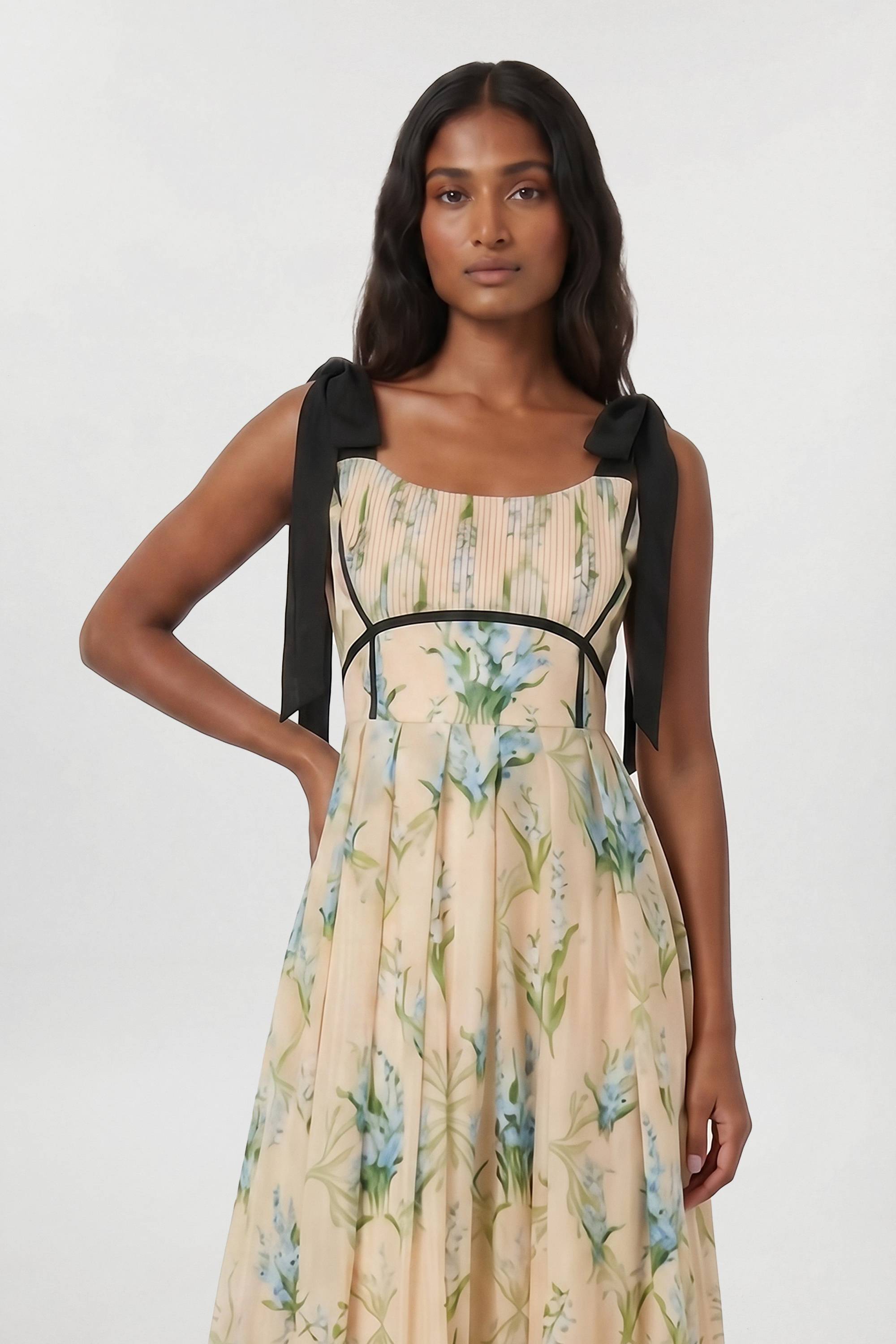 KarenMillen Robe Midi Tissée À Bretelles Nouées En Coton Et Soie À Imprimé Floral